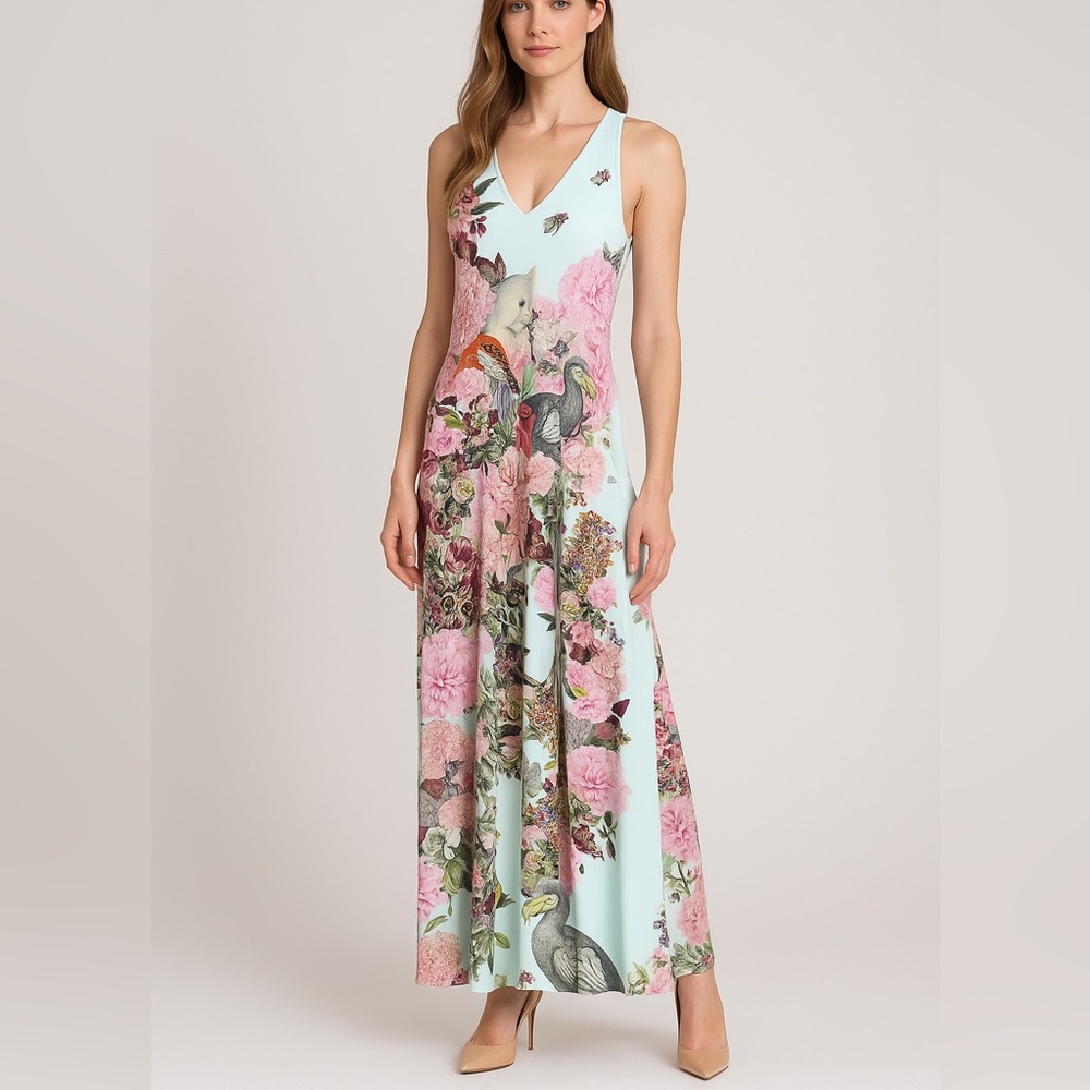 Mary Katrantzou Maxi Dress Animal Print Koala Floral Gown